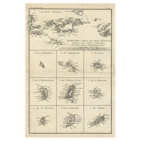 Map of Virgin Islands and Lesser Antilles by Rigobert Bonne, c. 1780