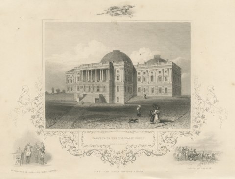 Capitol West Front, Washington, with Battle of Trenton Vignette, circa 1850