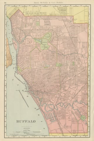 Antique Map of Buffalo, New York, on Lake Erie, Rand McNally, 1899