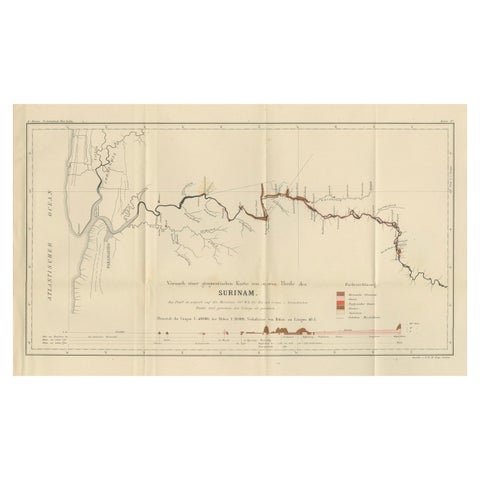 Antique Geological Survey Map of Surinam 1888 Hand Colored, Rare