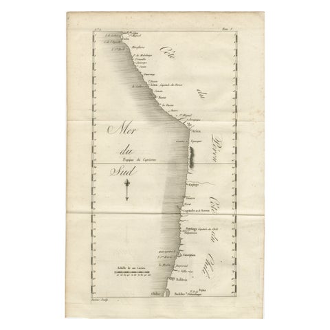 Antique Map of the Coast of Peru and Chile – Detailing Ports & Coastlines, c1760