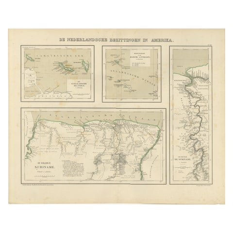 Antique Map of Dutch Colonies in the Caribbean & Suriname by Dornseiffen, 1884