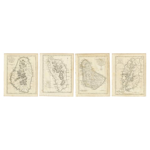 Set of Four Antique Maps of Caribbean Islands by Bryan Edwards, 1818