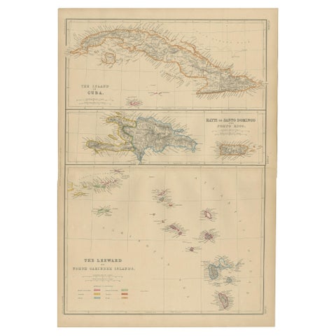 Cuba, Hayti, Santo Domingo and Leeward Islands, Antique Caribbean Map, 1859