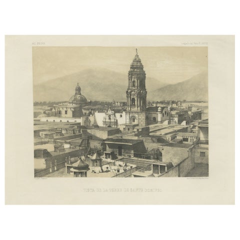 Santo Domingo Tower Lima Peru – Antique Lithograph c.1865