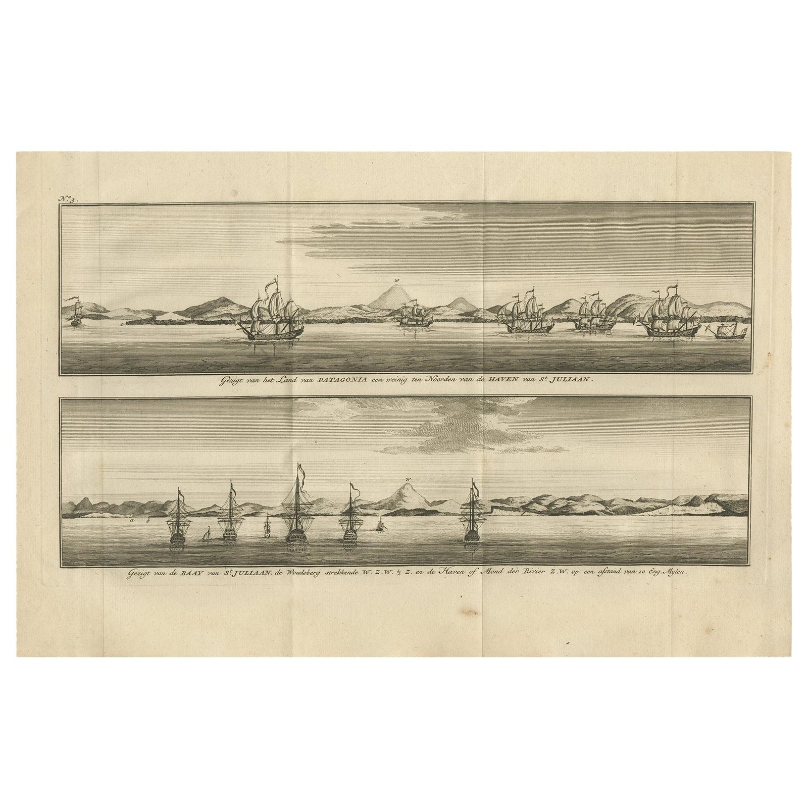 Antique Print with Views of St. Julian, Patagonia, 1749
