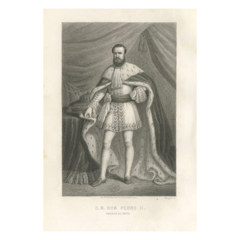 Antique Portrait Engraving of Emperor Dom Pedro II of Brazil, 1867