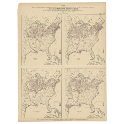 Antique Chart of the US Irish and German Population in 1870, '1874'