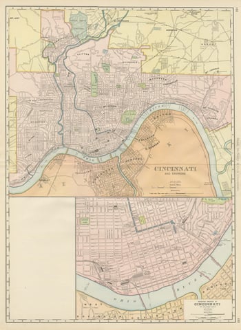 Antique Map of Cincinnati, The Queen City, Rand McNally, 1899