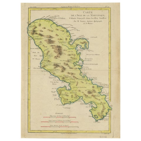 Antique Map of Martinique by Rigobert Bonne, Circa 1780