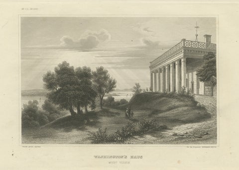 Mount Vernon Washington’s House – Antique Steel Engraving Virginia, 1854