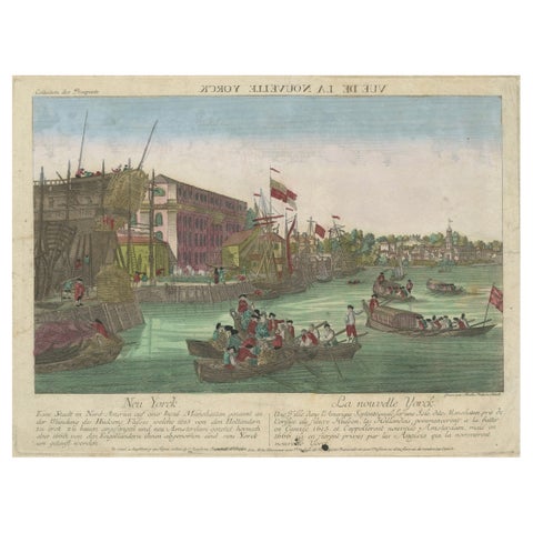 Optical View of New York City Manhattan Harbor Hand-Colored Augsburg - ca.1775