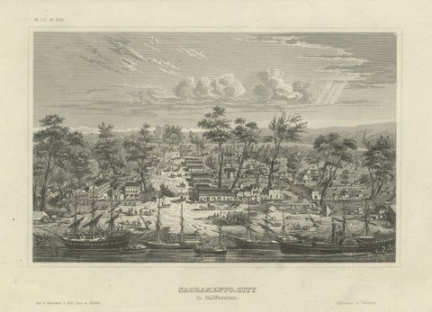 Sacramento City California – Antique Gold Rush Port Steel Engraving, ca.1850