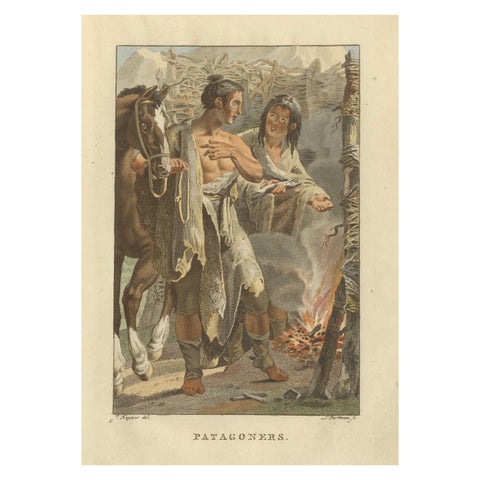 Patagonians of Southern Argentina – Antique Hand-Colored Print c.1805