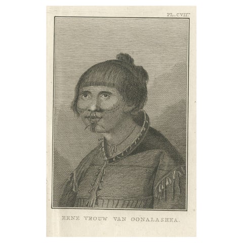 Antique Print of a Woman of Unalaska in the Aleutian Islands, Alaska, 1803
