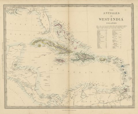 Antique Map of the Antilles or West India Islands with Island Areas, 1858