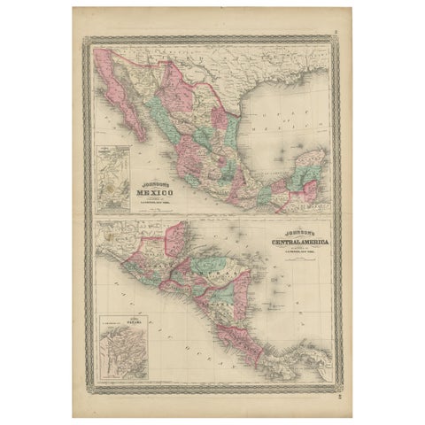 Antique Map of Mexico and Central America by Johnson '1872'