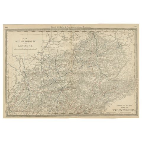 Antique Map of Kentucky & Tennessee – The Bluegrass & Volunteer States, 1888