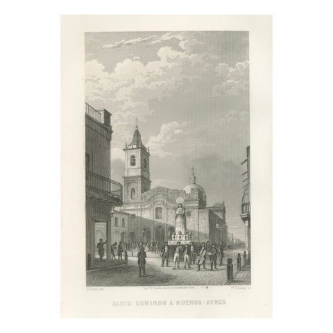 Rare Antique Engraving – Santo Domingo and Buenos Aires Streets, 1867