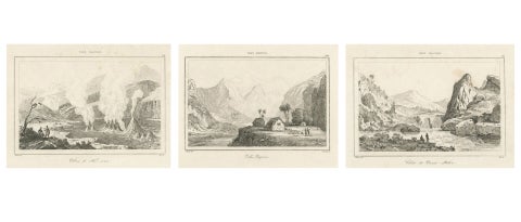 Hawaiian Volcanoes & Valleys – Antique Voyage Engravings, Renzi, Paris 1836
