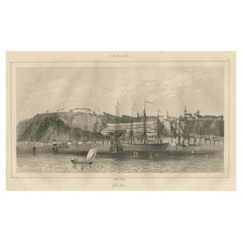 Antique View of Quebec City from the Water – Canadian Harbour Scene, c.1850