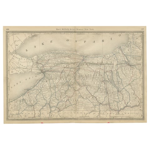 Western New York Antique Map – The Empire State, Railroads & Counties, c.1888