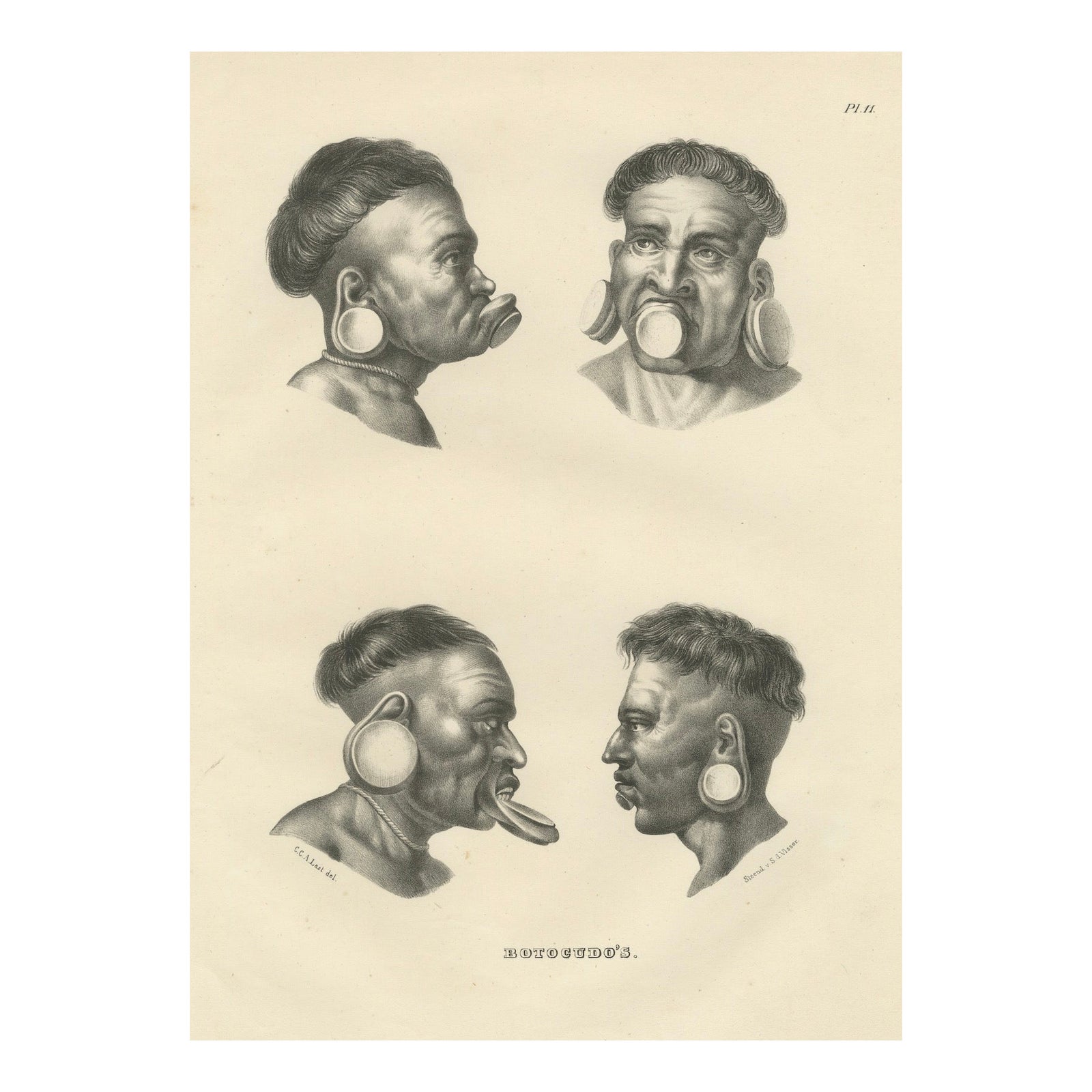 Portraits of Botocudo People from South America by Karl Joseph Brodtmann, 1836