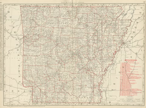Antique Map of Arkansas, with Hot Springs, Rand McNally, 1899