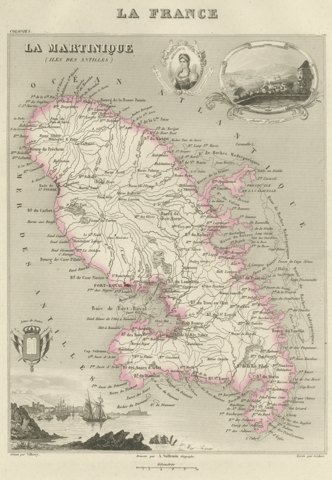 Antique Map of Martinique, Fort-Royal and the Caravelle, circa 1860