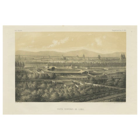 Antique Lithograph View of Lima, Peru – Vista General de Lima 1865