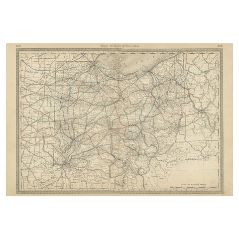 Antique Ohio Map c.1888 – Buckeye State Railroads, Towns & Settlements
