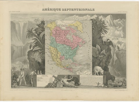 Antique Map North America, Texas Republic, Decorative Levasseur Atlas, c.1845