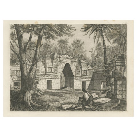 Original Rare Antique Print of a Ruin in Peru, 1857