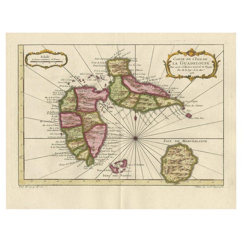 Antique Map of Guadelupe in the Caribbean, 1759