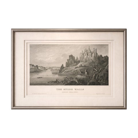 Stone Walls Upper Missouri Antique Print, River Landscape Wildlife c.1850