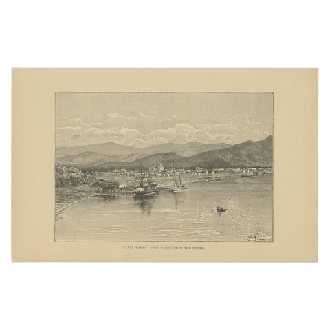 Antique Print of Santa Marta in Columbia by Reclus, 1885
