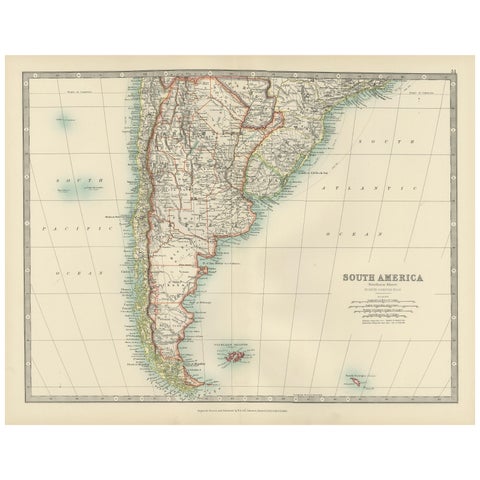 Map of Southern South America – Richly Detailed Engraving by K.Johnston, 1903