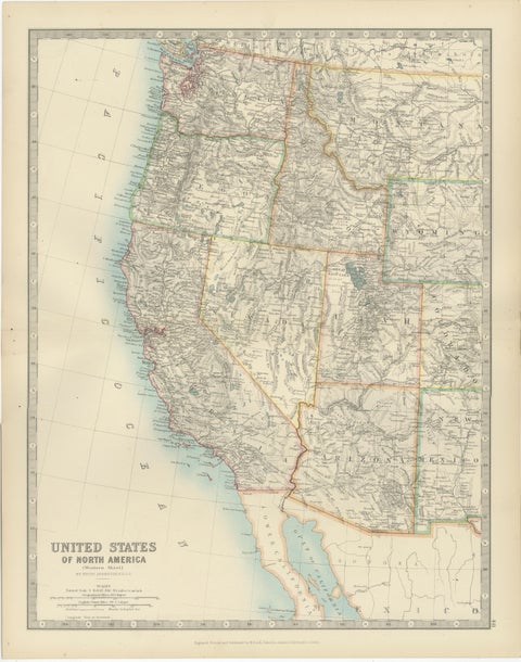 Map of Western United States 1903 – Railroads, State Borders, and Terrain