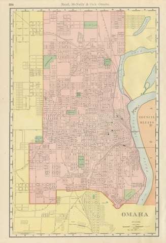 Antique Map of Omaha, with Union Stock Yards, Rand McNally, 1899