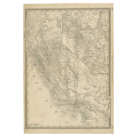 1888 California Map – The Golden State’s Railroads, Cities & Counties