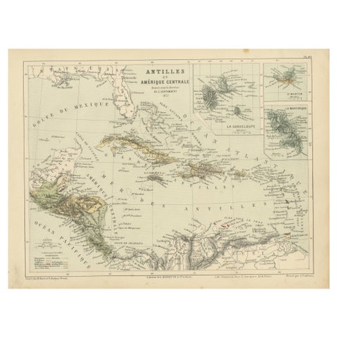 Antique Map of the Antilles and Central America – 1872