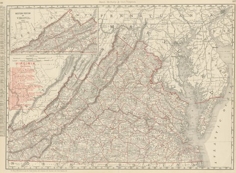 Antique Map of Virginia, The Old Dominion, Rand McNally, 1899