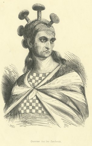 Warrior of the Sandwich Islands, Antique Wahlen Costume Print, 1843-1844