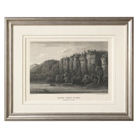 Mississippi River Bluffs St. Paul, Antique Steel Engraving c.1850