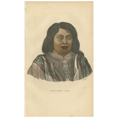 Antique Print of a Native of Araucanía by Prichard, '1843'