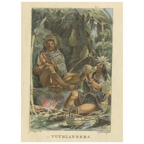Fuegians of Tierra del Fuego – Antique Hand-Colored Ethnographic Print c.1805