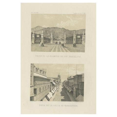 Antique Lithographs of Lima Peru 1865 – Paseo de los Descalzos & Mercaderes