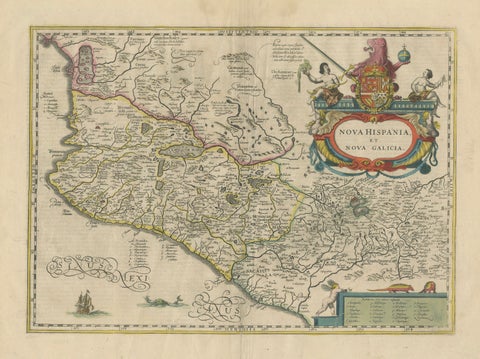 Antique Map of Southern Mexico & New Galicia, Janssonius, Amsterdam c.1650