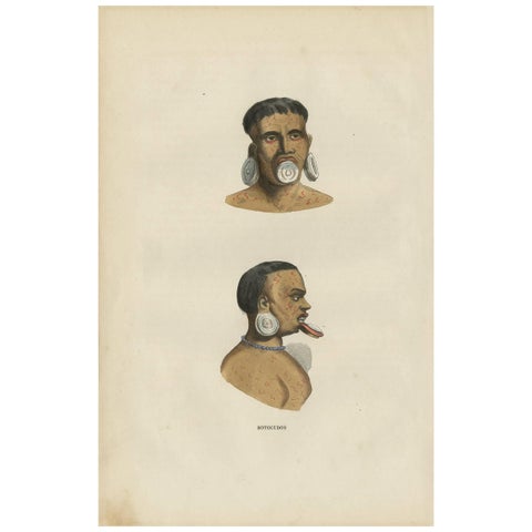 Antique Print of the Indigenous Botocudos of Brazil by H. Berghaus, 1855
