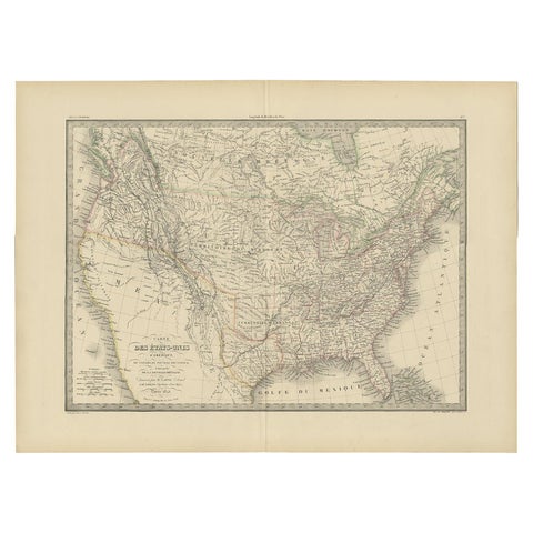Antique Map of the United States by Pierre M. Lapie, Wall Art, 1842